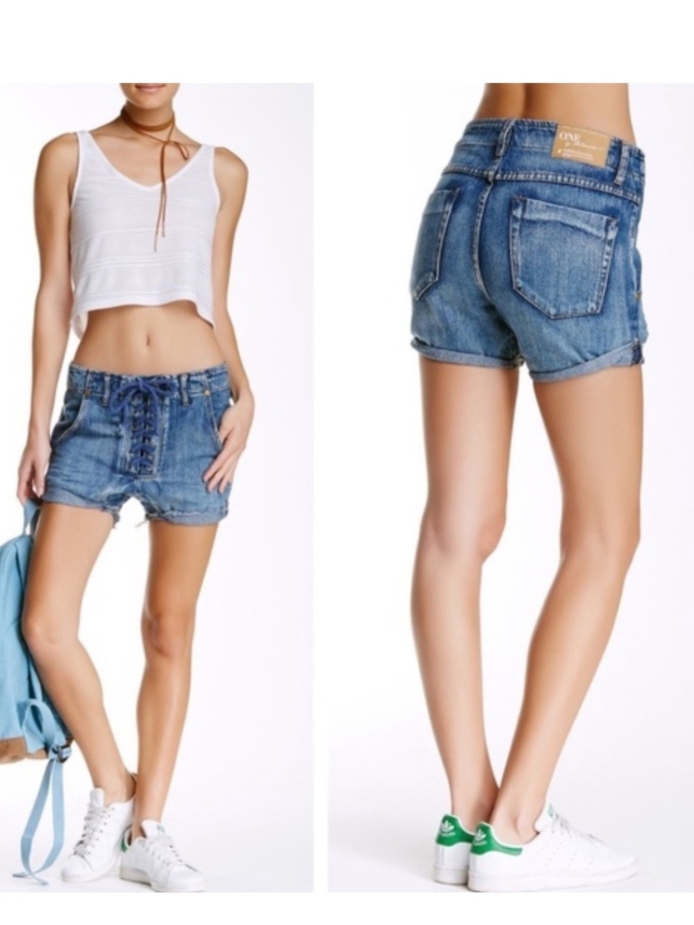 One Teaspoon Superfreaks Vixen Lace Up Denim Shorts Y2K Low Rise Festival NWT 25